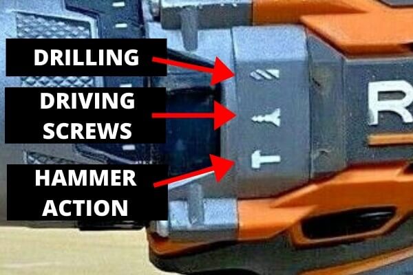 The action mode selector on an RYOBI drill.